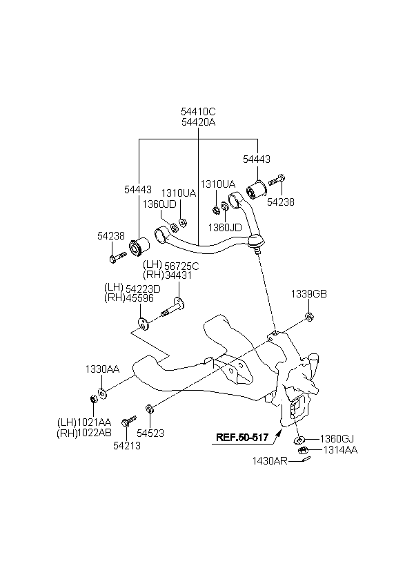 图示位置 54213 主组 chassis 子组 front suspension control arm