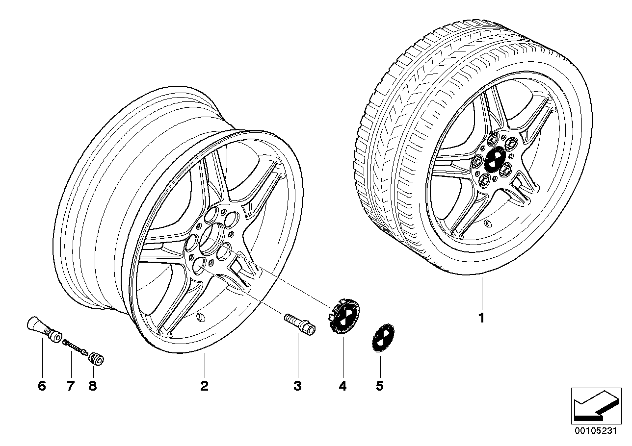 main group: 车轮及轮胎, diagram: bmw 轻质合金轮辋 双轮辐 125