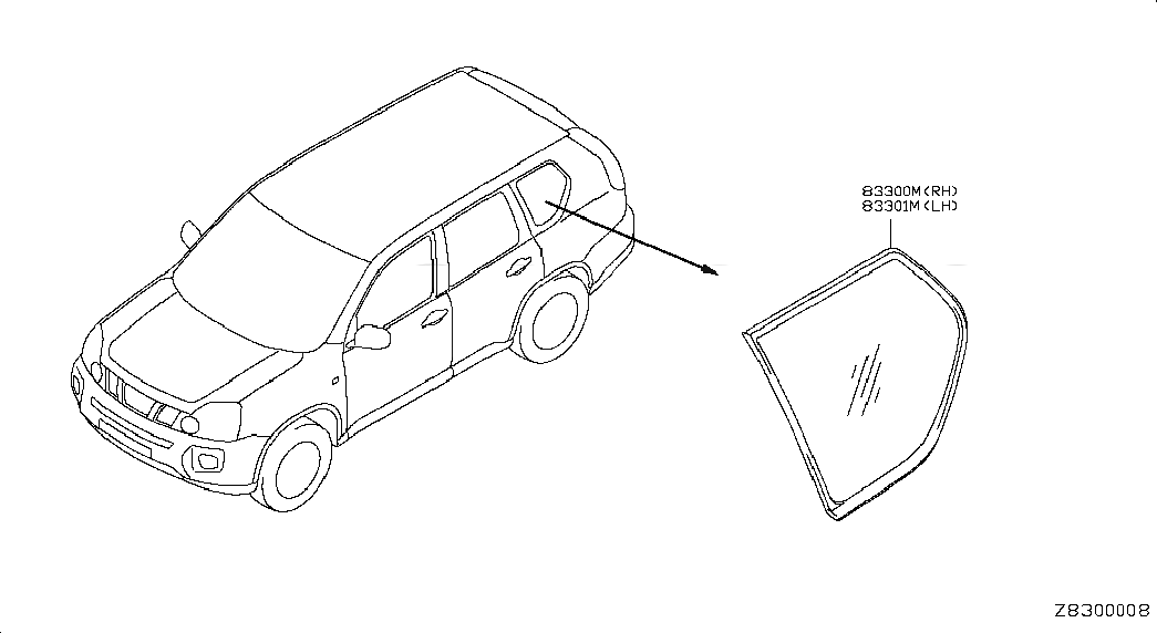 日產,glass assy-side window,rh,833001da0a-宜配網-專業汽配網